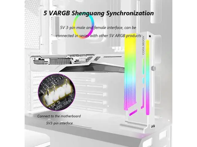 Alt view image 6 of 7 - 5V 3Pin ARGB VGA Bracket 12pcs LED Vertical GPU Support RGB Computer Graphics Video Card Stand Holder PC Accessories
