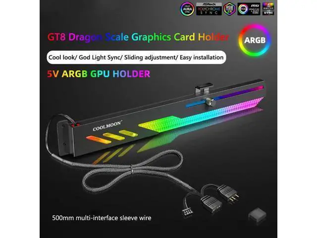 Alt view image 4 of 7 - GT8 Graphics Card Bracket 5V ARGB LED Light Bar Synchronous Horizontal Chassis GPU Support VGA Holder Video Card Stand