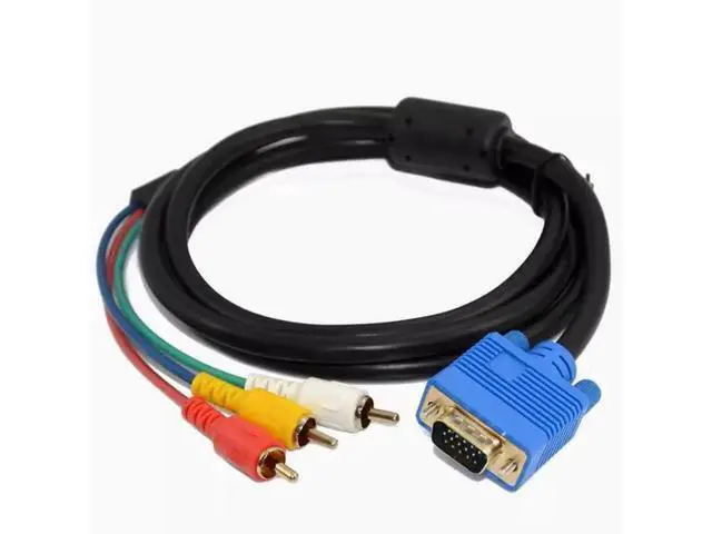 Alt view image 5 of 5 - Copper core wire VGA 15P male /3RCA male nickel-plated color difference Computer TV projector connection wire single magnetic ring