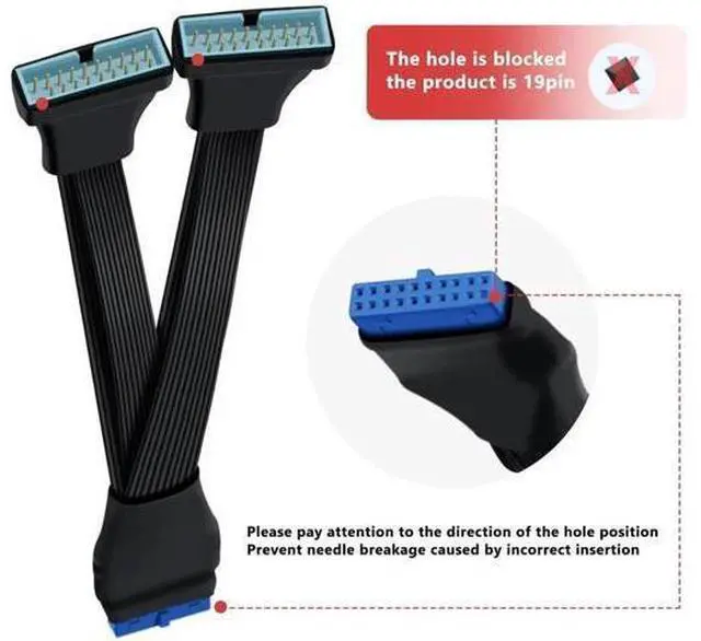 Alt view image 4 of 6 - USB 3.0 Header Splitter Extension Cable Motherboard 19/20 Pin Male to Female Adapter, Small Mini 1 in 2 Out Internal USB 3.0 Extension Cord (6 inch)