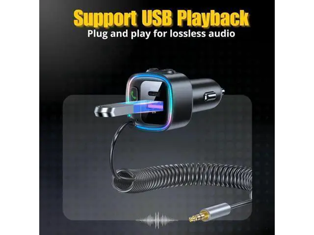 Alt view image 5 of 6 - Bluetooth 5.4 Car Adapter Aux, Bluetooth Wireless Transmitter for Car with 3.5mm Auxiliary, Dual USB C and USB A Charging Ports, Hands-Free Calling, Support USB Flash Drive