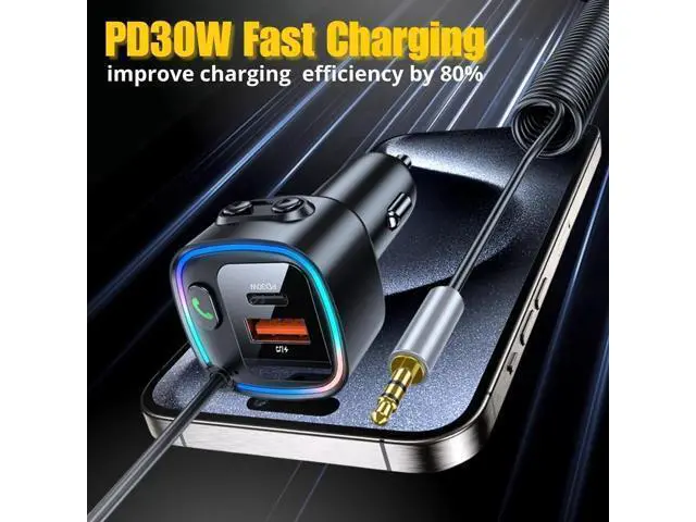 Alt view image 4 of 6 - Bluetooth 5.4 Car Adapter Aux, Bluetooth Wireless Transmitter for Car with 3.5mm Auxiliary, Dual USB C and USB A Charging Ports, Hands-Free Calling, Support USB Flash Drive