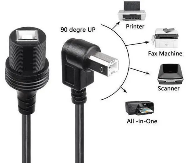 Alt view image 3 of 7 - USB 2.0 Type-B 90 Degree Printer Cable,Waterproof Type B Flush Mount Car Mount Extension Printer Cable,for Car Truck Boat Motorcycle Dashboard,Sync Printing and Data Transferring (UP 0.3M)