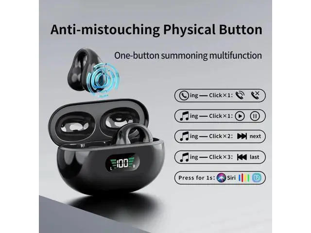 Alt view image 4 of 7 - Wireless Headphones, Bluetooth Ear Clip Earphones, 30H Playtime Open Ear Clip Headphones with Mic, Mini Wireless Earbuds Bluetooth for Running Sport Gym, USB-C, Compatible with iPhone Android (Black)