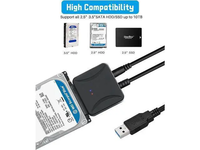 Alt view image 4 of 6 - SATA to USB 3.0 Adapter, USB 3.0 to SATA III Hard Drive Adapter, SATA to USB 3.0, Hard Drive Reader SATA Adapter for 2.5/3.5 inch HDD SSD UASP with 12V/2A Power