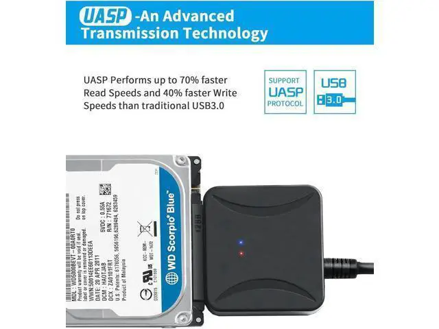 Alt view image 5 of 6 - SATA to USB 3.0 Adapter, USB 3.0 to SATA III Hard Drive Adapter, SATA to USB 3.0, Hard Drive Reader SATA Adapter for 2.5/3.5 inch HDD SSD UASP with 12V/2A Power