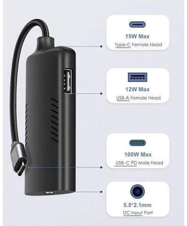 Alt view image 4 of 7 - 15W 65W 100W USB C Power Supply with Power Delivery PD for Tablets Laptops, DC to 15W 65W 100W PD USB Type C Adapter, 3-in-1 Power Adapter