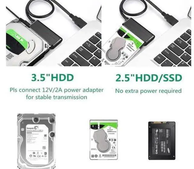 Alt view image 2 of 7 - Sata To USB Adapter USB 3.0 SATA 3 Cable Plug and play 22 Pin Sata III Cable Support 2.5 or 3.5 Inch External SSD HDD Hard Drive with 12V 2A Power Adapter