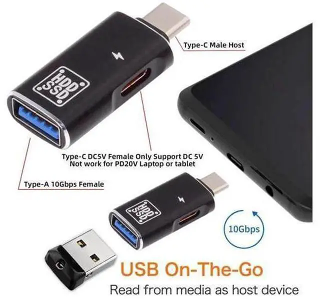 Alt view image 2 of 7 - 10Gbps USB-C Type-C to USB 3.0 Female OTG & DC 5V Power Adapter for Tablet Phone