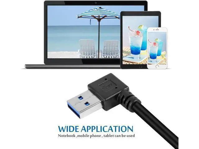 Alt view image 2 of 7 - 2 Packs SuperSpeed USB 3.0 Extension Cable SuperSpeed USB 3.0 Male to Female Extension Data Cable Left and Right Angle - 20CM / 8INCH