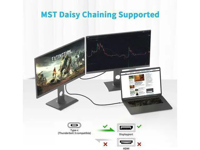 Alt view image 4 of 7 - Thunderbolt 3 USB C to Displayport 1.4 cable 8K 4K 144Hz 2K 165Hz USB 3.1 Type C to DP cable 6.56 ft. / 2.0m