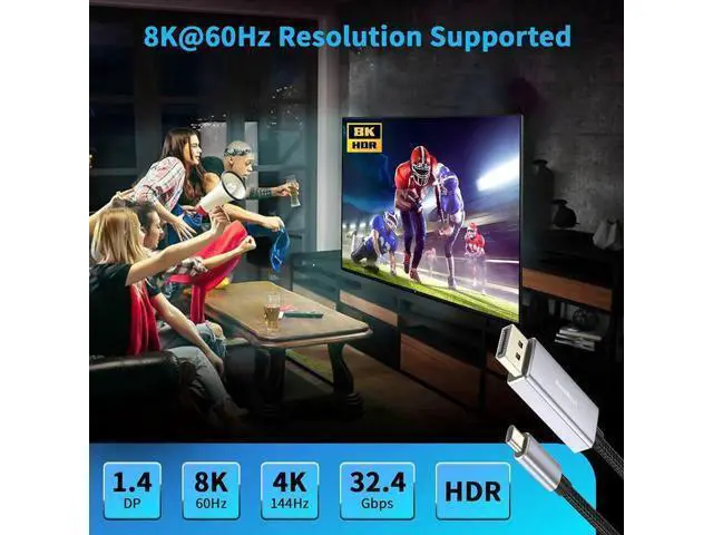Alt view image 5 of 7 - Thunderbolt 3 USB C to Displayport 1.4 cable 8K 4K 144Hz 2K 165Hz USB 3.1 Type C to DP cable 6.56 ft. / 2.0m
