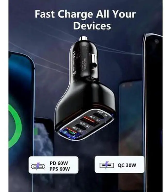Alt view image 4 of 7 - 120W USB C Car Charger, Car Cigarette Lighter Adapter, Dual PD60W/PPS60W Car Charger for i-Phone 15/14/13/Pro Max/Pro/Android Smartphones and More, Fast Charger for Family Travel
