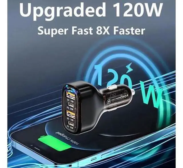 Alt view image 7 of 7 - 120W USB C Car Charger, Car Cigarette Lighter Adapter, Dual PD60W/PPS60W Car Charger for i-Phone 15/14/13/Pro Max/Pro/Android Smartphones and More, Fast Charger for Family Travel