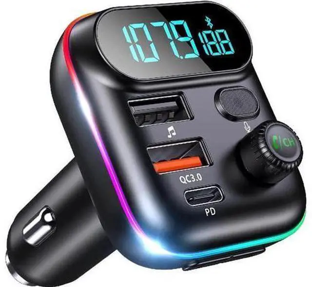Main image of Bluetooth Adapter for Car - Wireless Bluetooth FM Radio Transmitter - Bluetooth AUX Adapter | Wireless Bluetooth 5.0 MP3 Music Player - QC3.0 + PD 20W USB Car Charger | 7 Colors LED Backlit
