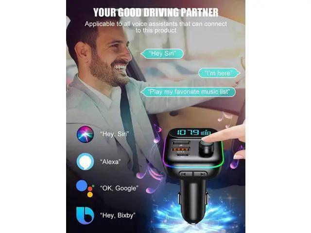 Alt view image 2 of 7 - Bluetooth Adapter for Car - Wireless Bluetooth FM Radio Transmitter - Bluetooth AUX Adapter | Wireless Bluetooth 5.0 MP3 Music Player - QC3.0 + PD 20W USB Car Charger | 7 Colors LED Backlit