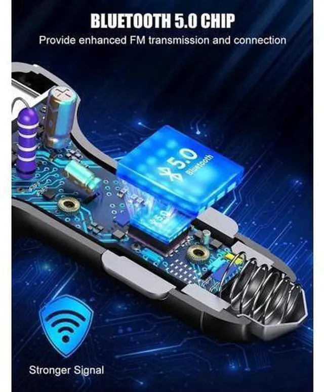 Alt view image 7 of 7 - Bluetooth Adapter for Car - Wireless Bluetooth FM Radio Transmitter - Bluetooth AUX Adapter | Wireless Bluetooth 5.0 MP3 Music Player - QC3.0 + PD 20W USB Car Charger | 7 Colors LED Backlit