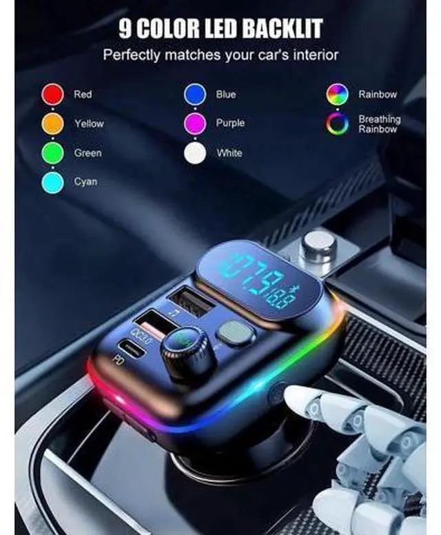 Alt view image 4 of 7 - Bluetooth Adapter for Car - Wireless Bluetooth FM Radio Transmitter - Bluetooth AUX Adapter | Wireless Bluetooth 5.0 MP3 Music Player - QC3.0 + PD 20W USB Car Charger | 7 Colors LED Backlit