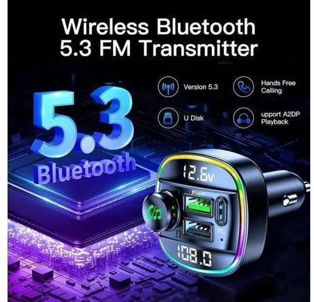 Alt view image 4 of 7 - Bluetooth 5.3 Car Adapter, Wireless Bluetooth FM Transmitter for Car, PD 20W & QC3.0 USB C Car Fast Charger Port, Radio Transmitter Bluetooth for Car, Hands Free Calling, 7 Colors Led Backlit Light