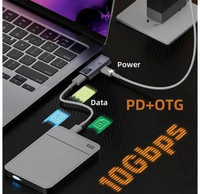 Alt view image 7 of 7 - 10Gbps USB-C Type-C 1-to-2 USB-C Female OTG & 100W PD Power Adapter for Laptop Tablet Phone