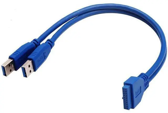 Alt view image 4 of 7 - 2 Port USB 3.0 Splitter Adapter Cable Dual Port USB 3.0 A Male to 20 Pin Motherboard Header Extension Cable for USB Ports Directly to Computer Motherboard Cable(30cm/12inch-USB M)
