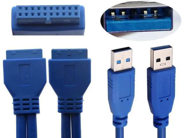 Alt view image 5 of 7 - 2 Port USB 3.0 Splitter Adapter Cable Dual Port USB 3.0 A Male to 20 Pin Motherboard Header Extension Cable for USB Ports Directly to Computer Motherboard Cable(30cm/12inch-USB M)