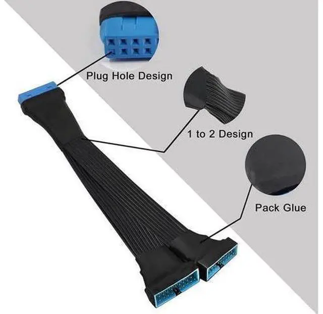 Alt view image 6 of 6 - USB 3.0 Header Extension Cable 19/20 Pin 1 to 2 Y Splitter Internal Extension Adapter DIY(5.9 inch)