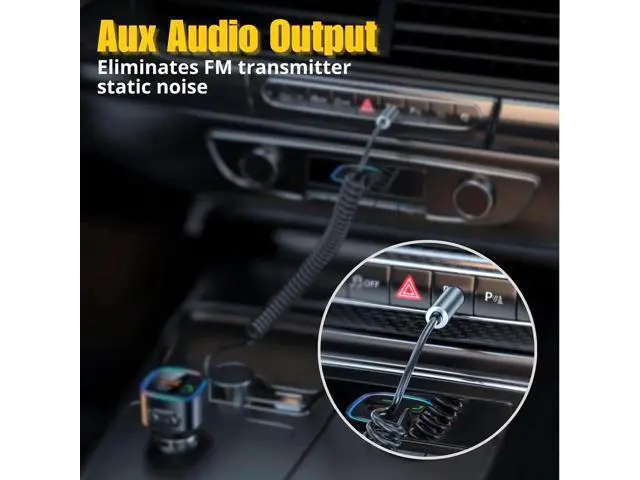 Alt view image 3 of 6 - Bluetooth 5.4 Car Adapter Aux, Bluetooth Wireless Transmitter for Car with 3.5mm Auxiliary, Dual USB C and USB A Charging Ports, Hands-Free Calling, Support USB Flash Drive