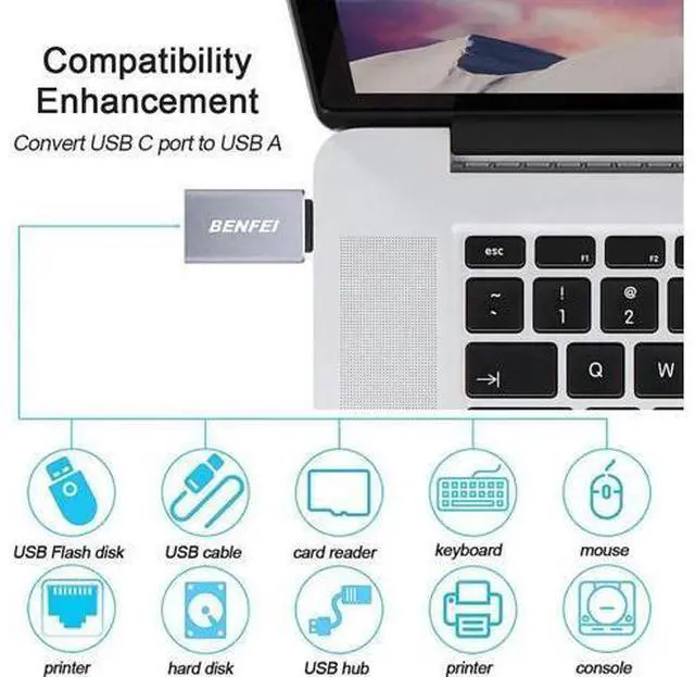 Alt view image 2 of 6 - USB C to USB 3.0 Adapter 3 Pack,Benfei USB C to A Male to Female Adapter, Compatible with MacBook 2018 2017 2016, Samsung Galaxy Note 8, Galaxy S8 S8+ S9, Google Pixel, Nexus, and More