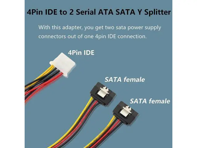 Alt view image 3 of 7 - 8In LP4 to Dual Latching SATA Power Y Cable Splitter, 4-pin IDE Female to 15pin Female Adapter for HHD/SSD/DVD RW/Hard drive-2PCS