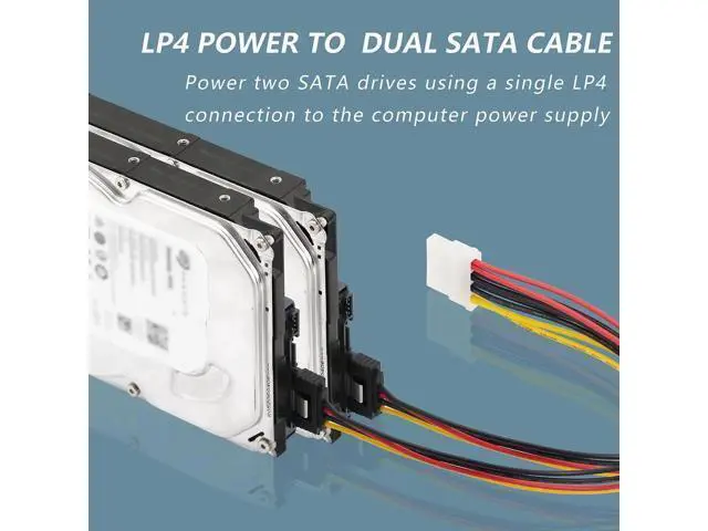 Alt view image 5 of 7 - 8In LP4 to Dual Latching SATA Power Y Cable Splitter, 4-pin IDE Female to 15pin Female Adapter for HHD/SSD/DVD RW/Hard drive-2PCS