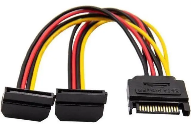 Main image of 90 Degree SATA 15-Pin Male to 2 x 15P Female Y Splitter Adapter Power Cable for Solid State SSD Hard Disk Motherboard