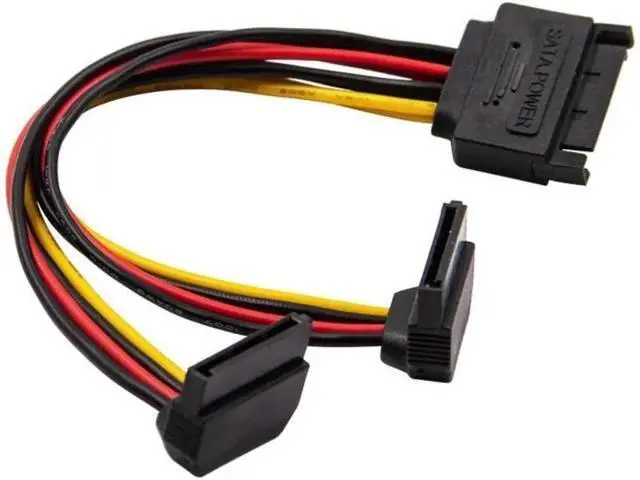 Alt view image 2 of 3 - 90 Degree SATA 15-Pin Male to 2 x 15P Female Y Splitter Adapter Power Cable for Solid State SSD Hard Disk Motherboard