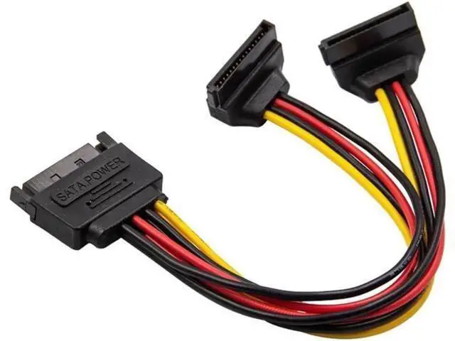 Alt view image 3 of 3 - 90 Degree SATA 15-Pin Male to 2 x 15P Female Y Splitter Adapter Power Cable for Solid State SSD Hard Disk Motherboard