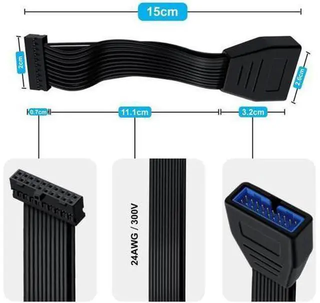 Alt view image 2 of 6 - USB 3.0 19/20 Pin Extension Cable USB 3.0 19/20 Pin Internal Extension Header Adapter Cable, for Desktop Computers (15 cm)