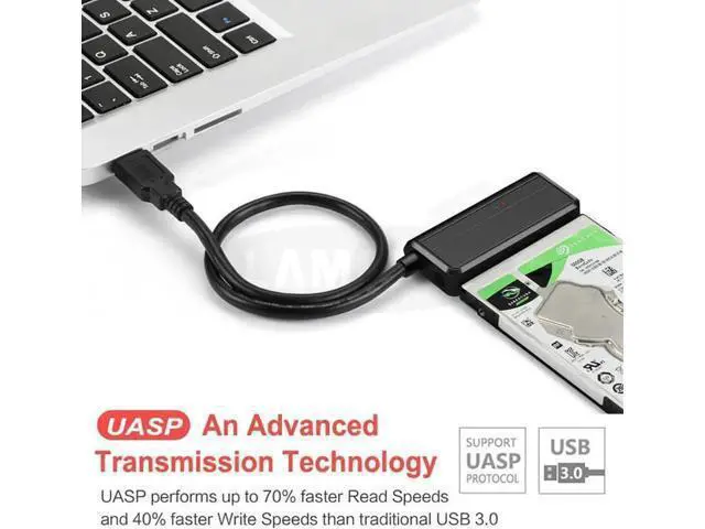 Alt view image 6 of 7 - Sata To USB Adapter USB 3.0 SATA 3 Cable Plug and play 22 Pin Sata III Cable Support 2.5 or 3.5 Inch External SSD HDD Hard Drive with 12V 2A Power Adapter
