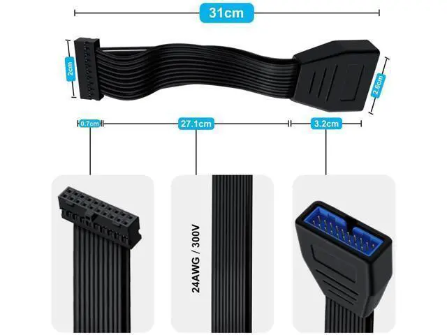 Alt view image 3 of 7 - USB 3.0 19/20 Pin Extension Cable USB 3.0 19/20 Pin Internal Extension Header Adapter Cable, for Desktop Computers (30 cm)