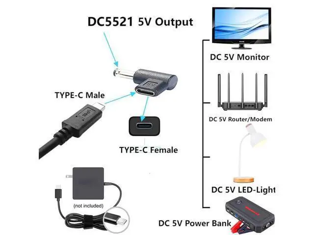 Alt view image 2 of 7 - DC5521 to Type-C 90 Degree Adapter DC 5.5mmx2.1mm Male Plug to USB C Female Converter 5V Power Supply Charge Adapter for LED Lamp Projector Sound Camera Router 2pcs