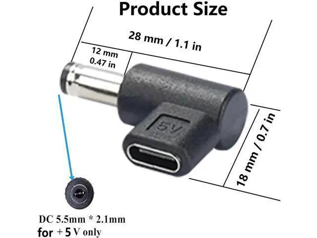 Alt view image 4 of 7 - DC5521 to Type-C 90 Degree Adapter DC 5.5mmx2.1mm Male Plug to USB C Female Converter 5V Power Supply Charge Adapter for LED Lamp Projector Sound Camera Router 2pcs
