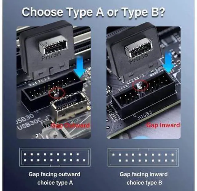 Alt view image 2 of 7 - USB 3.0 Front Panel Header USB 3.0 19/20Pin to Type E Motherboard Header Adapter 19Pin Female to Type-E Female Front Connector Converter