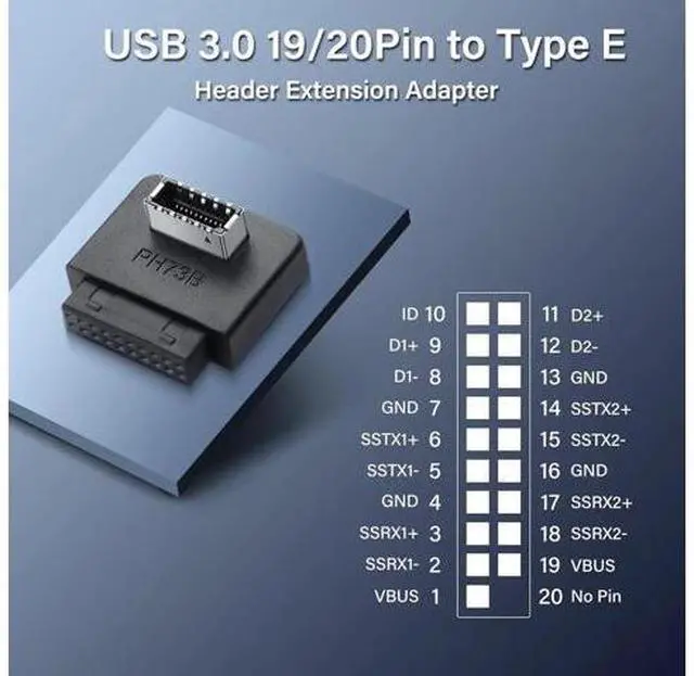 Alt view image 3 of 7 - USB 3.0 Front Panel Header USB 3.0 19/20Pin to Type E Motherboard Header Adapter 19Pin Female to Type-E Female Front Connector Converter