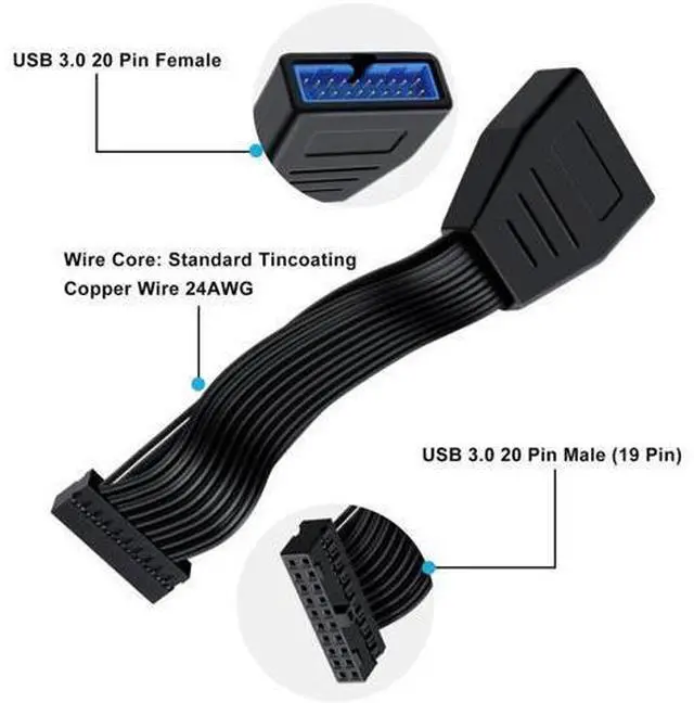 Alt view image 4 of 7 - USB 3.0 19/20 Pin Extension Cable USB 3.0 19/20 Pin Internal Extension Header Adapter Cable, for Desktop Computers (30 cm)