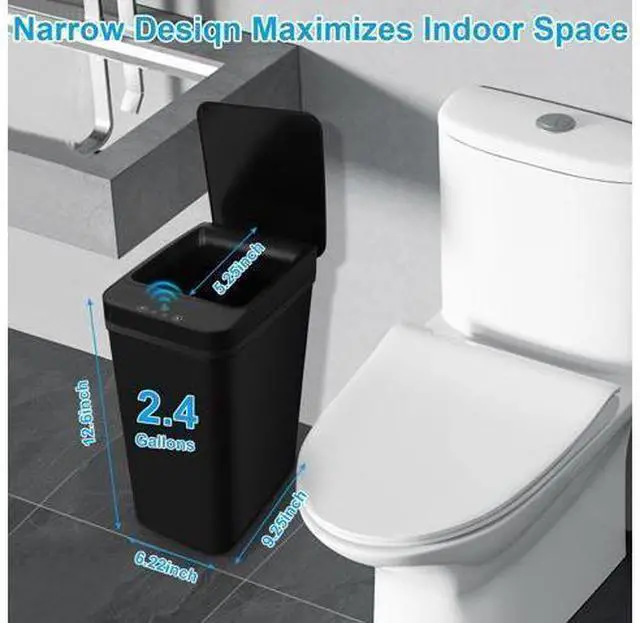 Alt view image 2 of 7 - 2 Pack Bathroom Trash can,Smart Touchless Trash Can,Automatic Motion Sensor Trash Bin with Lid,2.4 Gallon Garbage Can, Kitchen, Bathroom, Office, Bedroom Trash can (Black+Black)