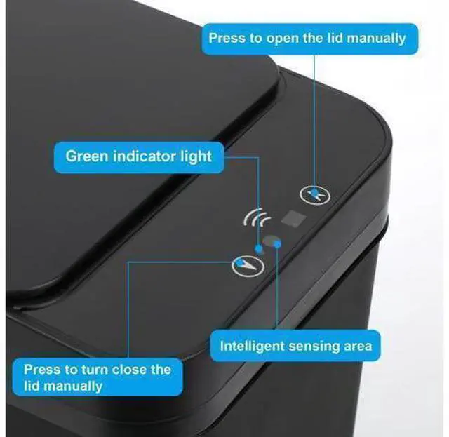 Alt view image 3 of 7 - 2 Pack Bathroom Trash can,Smart Touchless Trash Can,Automatic Motion Sensor Trash Bin with Lid,2.4 Gallon Garbage Can, Kitchen, Bathroom, Office, Bedroom Trash can (Black+Black)