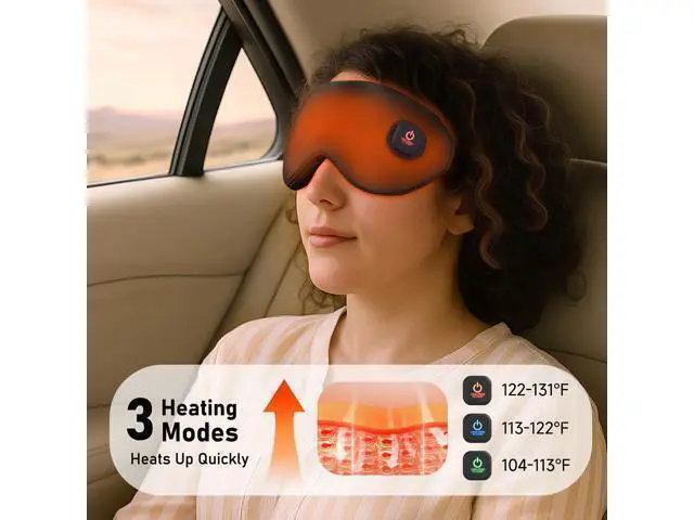Alt view image 3 of 7 - Heated Eye Mask, Silk Cordless Warm Eye Compress for Dry Eyes, Light Blocking Heat Eye Mask for Women Men, Soft Eye Heating Pad for Dry Eyes, Travel, Rechargeable, Washable Cover (Black)