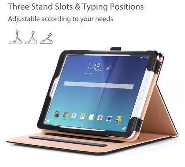 Alt view image 3 of 5 - Galaxy Tab E 9.6 Case Vintage Stand Folio Case Cover for Galaxy Tab E 9.6"/ Tab E Nook 9.6-Inch Tablet (SM-T560 / T561 / T565 and SM-T567V Verizon 4G LTE Version) -Black