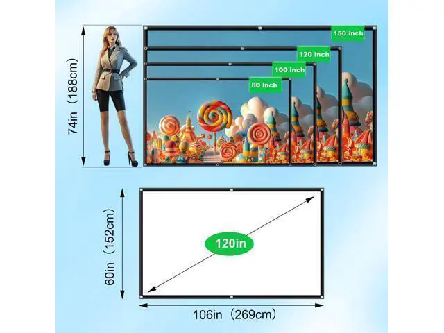 Alt view image 4 of 6 - Outdoor Portable Projector Screen 120 Inch: 16:9 4K HD Foldable and Anti-Crease Projection Screen Support Double Sided Projection for Home Theater