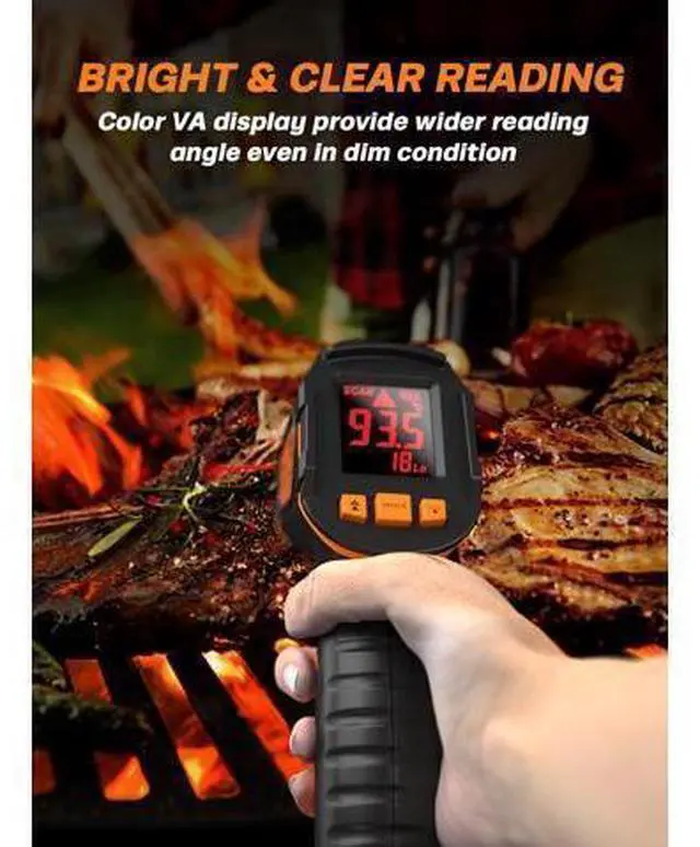 Alt view image 4 of 7 - Infrared Thermometer Gun -58°F to 1112°F, Laser Temperature Gun with Adjustable Emissivity, Max/Min/Hold for Cooking, BBQ, Freezer, Industrial Use,with Long Probe Meat Thermometer
