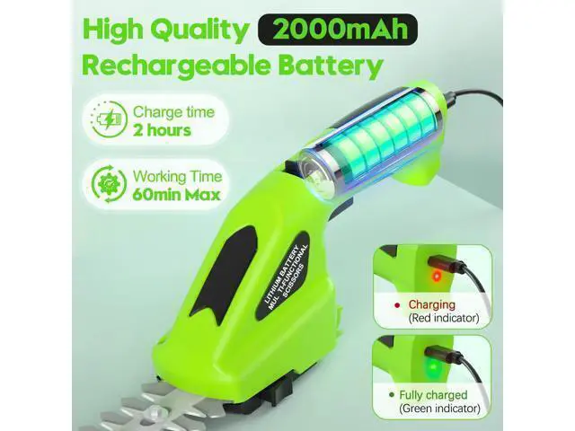 Alt view image 3 of 6 - 2 in 1 Handheld Hedge Trimmer Cordless & Grass Shear, 7.2V Electric Grass Trimmer Shrubbery Trimmer, Battery Bush Trimmer Hedge Shears/Grass Cutter Garden Tool for Lawn, Yard