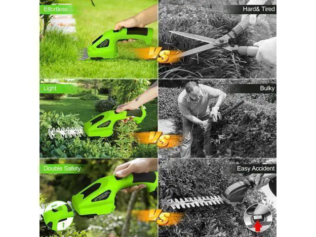 Alt view image 5 of 6 - 2 in 1 Handheld Hedge Trimmer Cordless & Grass Shear, 7.2V Electric Grass Trimmer Shrubbery Trimmer, Battery Bush Trimmer Hedge Shears/Grass Cutter Garden Tool for Lawn, Yard